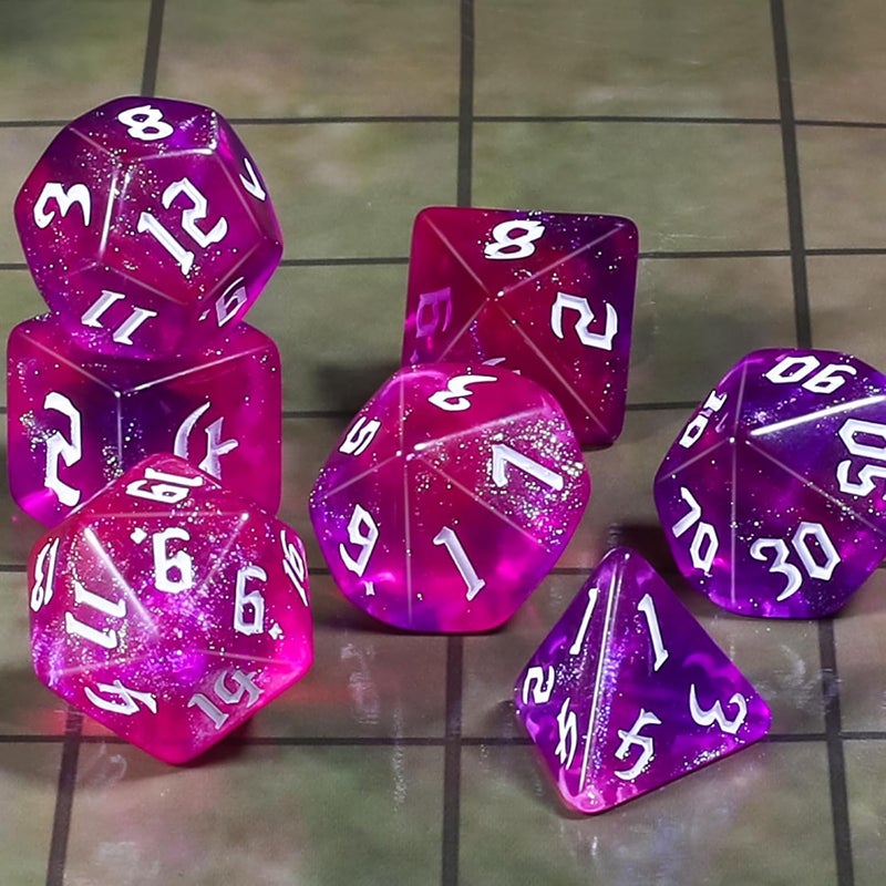 CiaraQ DND Polyhedral Dice Set for Dungeons and Dragons RPG MTG Role Playing Table Games-with 1 Dice Pouch (Purple + Red + Glitter) - Image 2